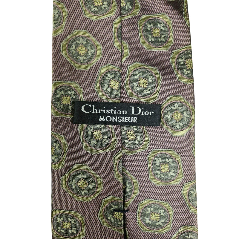 DIOR Medallion Pattern Silk Tie Burgundy Gold