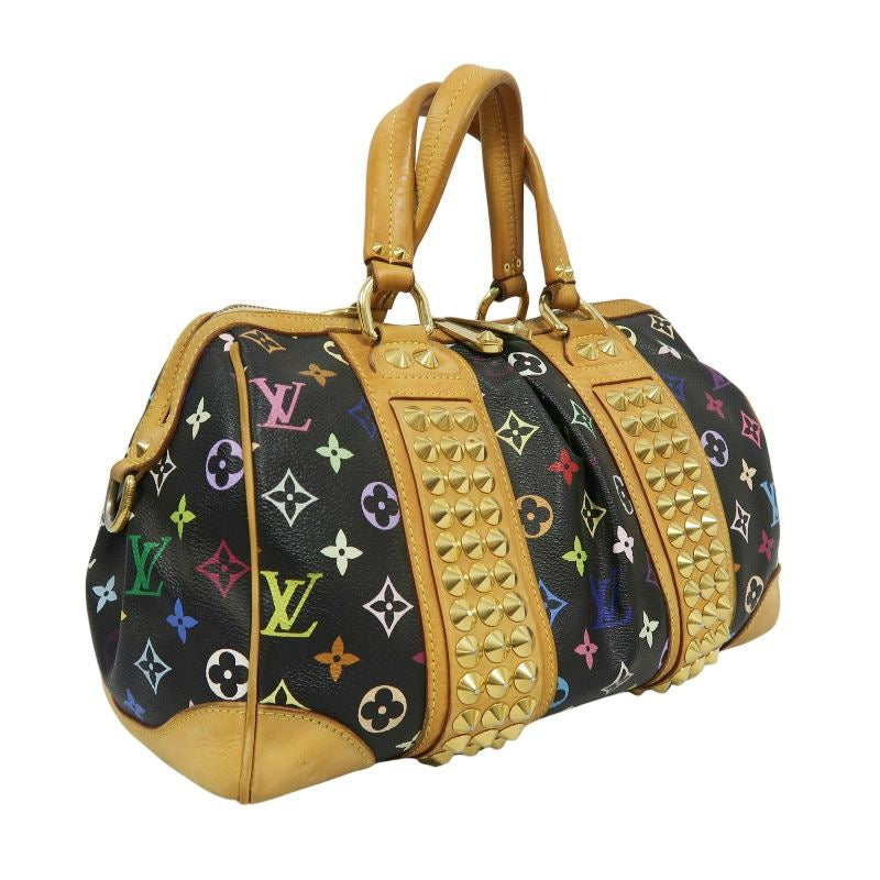 LOUIS VUITTON Courtney handbag, studs, multicolor, black, with shoulder strap, LV black multicolor monogram PVC, Speedy 30 handbag