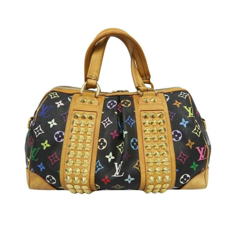 LOUIS VUITTON Courtney handbag, studs, multicolor, black, with shoulder strap, LV black multicolor monogram PVC, Speedy 30 handbag