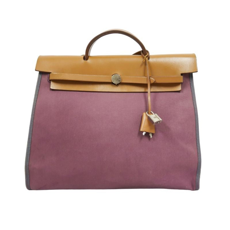 HERMES  Herbag Zip, canvas material, purple, with pouch, purple canvas Herbag handbag
