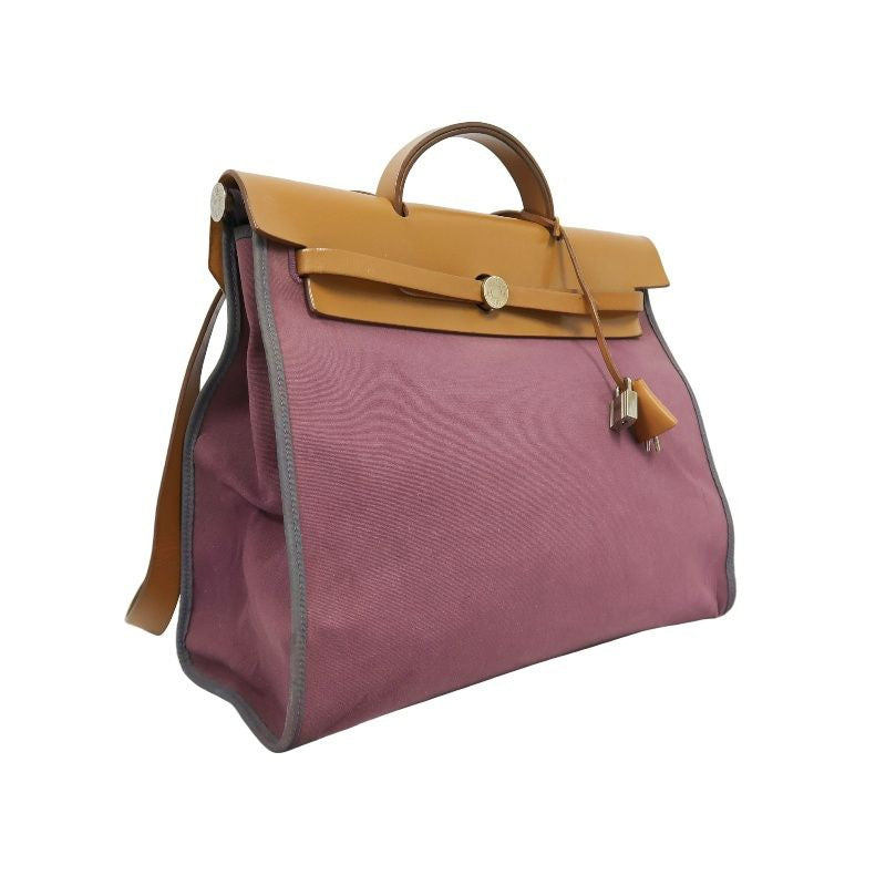 HERMES  Herbag Zip, canvas material, purple, with pouch, purple canvas Herbag handbag