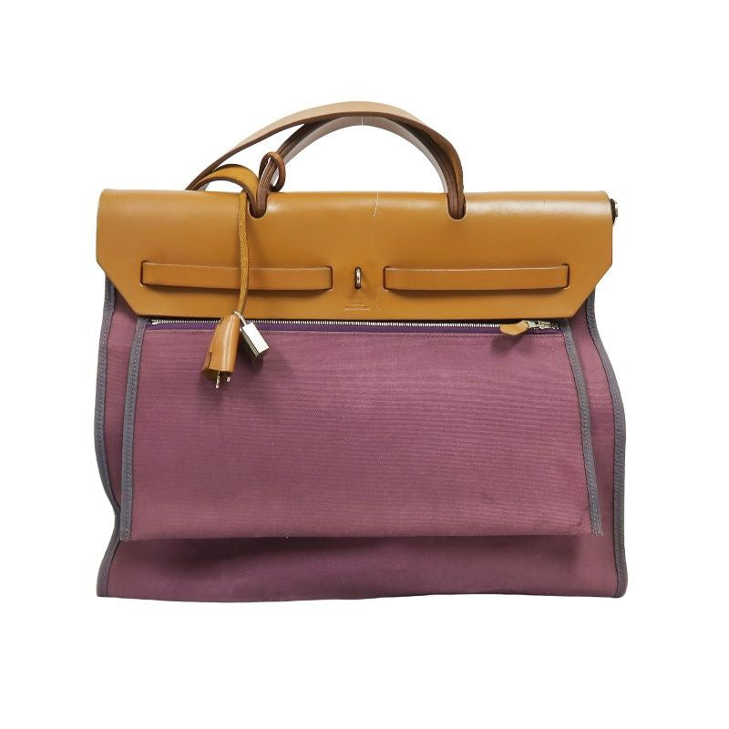 HERMES  Herbag Zip, canvas material, purple, with pouch, purple canvas Herbag handbag