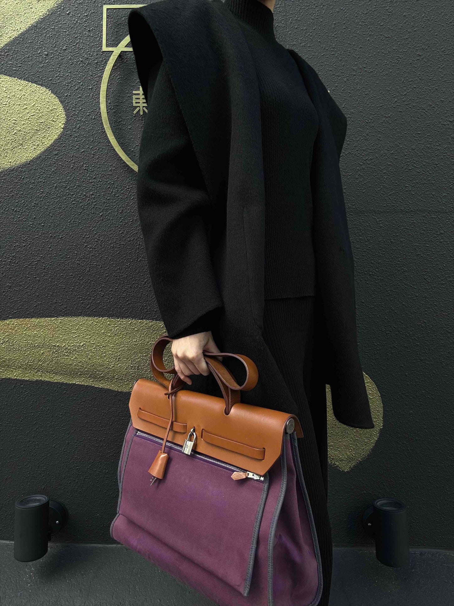 HERMES  Herbag Zip, canvas material, purple, with pouch, purple canvas Herbag handbag