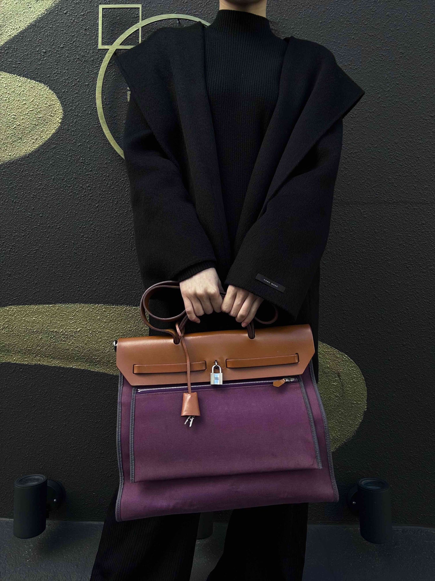 HERMES  Herbag Zip, canvas material, purple, with pouch, purple canvas Herbag handbag