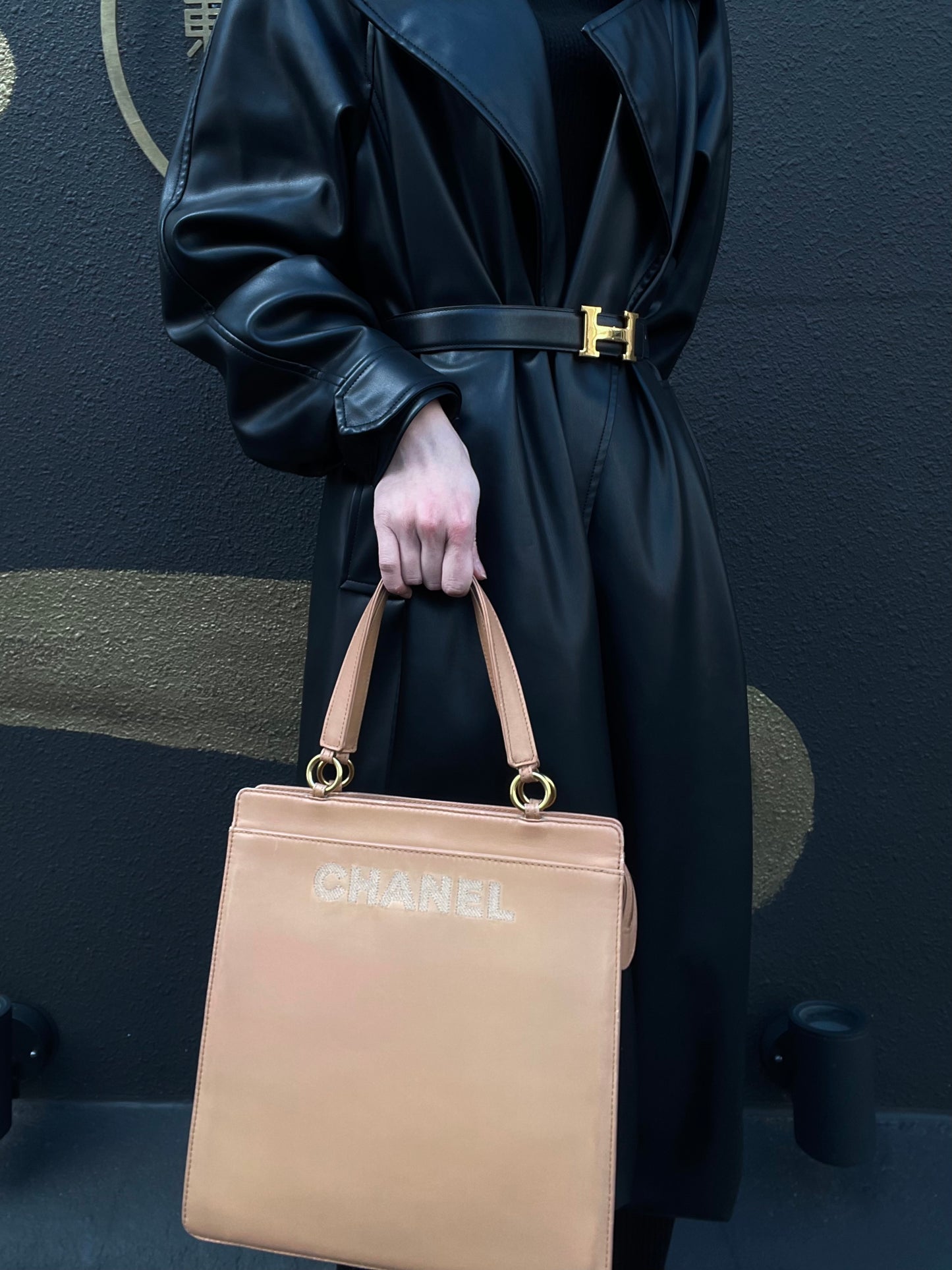 CHANEL Brown Lambskin Tote Shoulder Handbag with Guarantee Card
