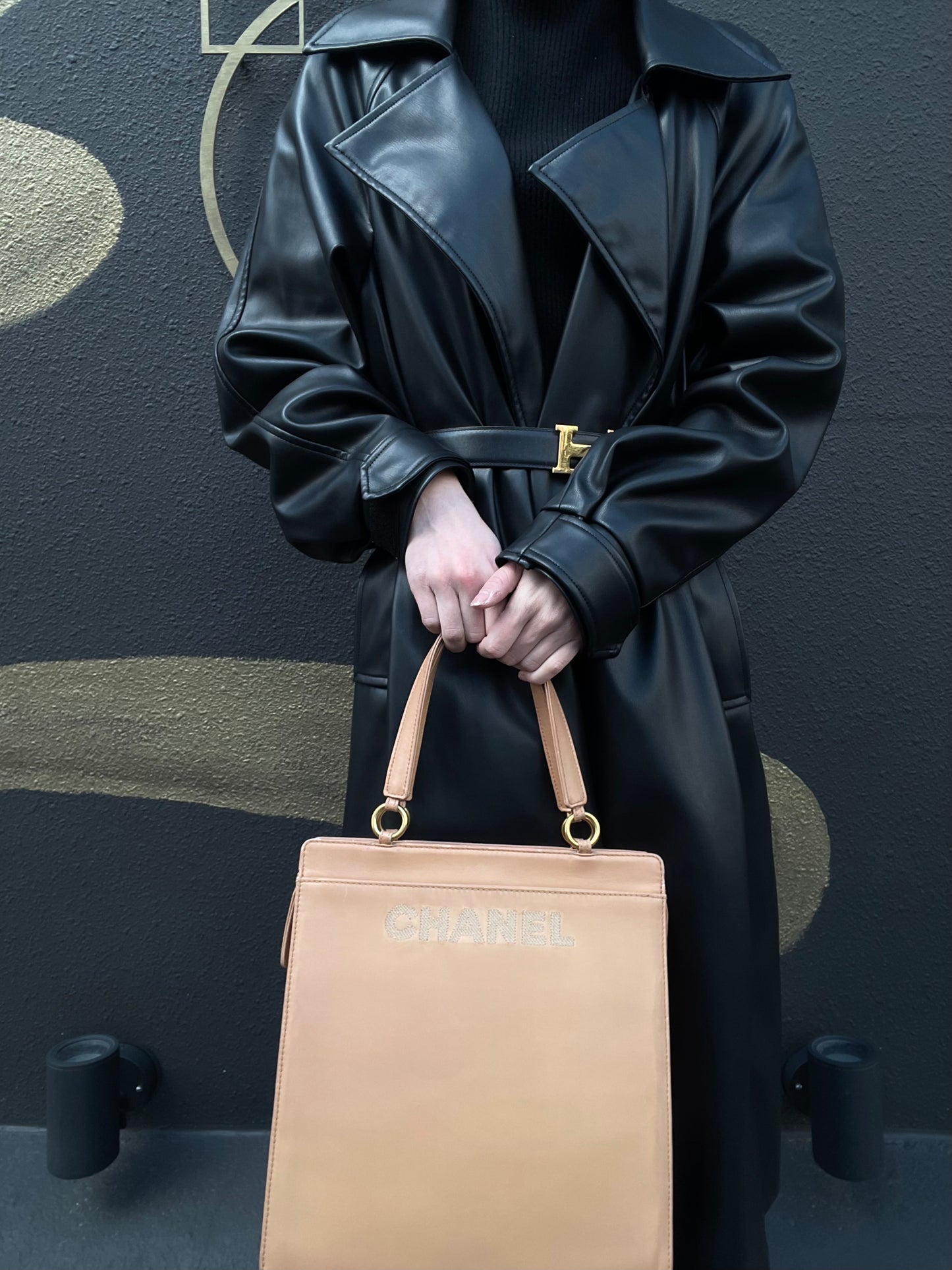 CHANEL Brown Lambskin Tote Shoulder Handbag with Guarantee Card
