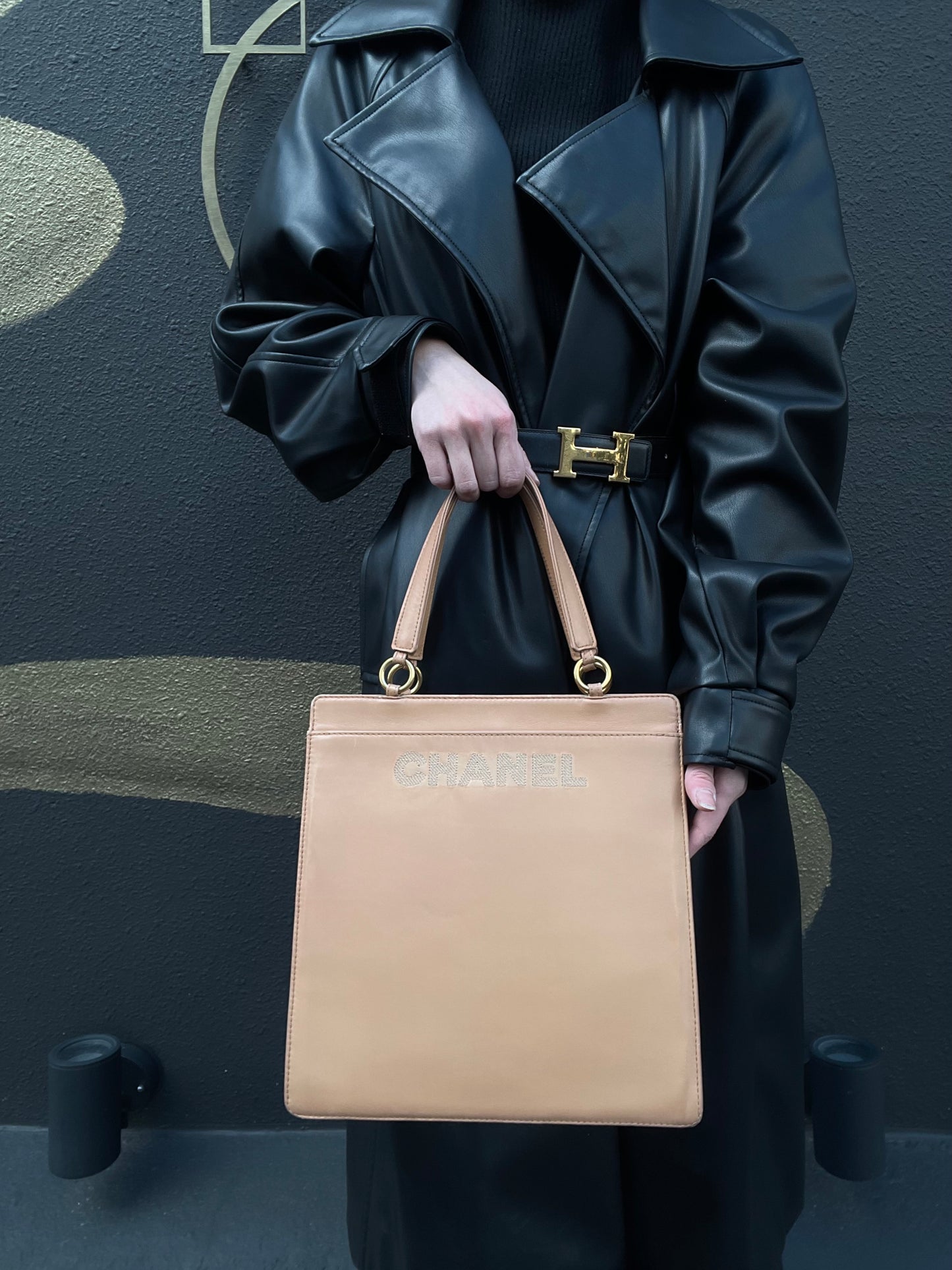 CHANEL Brown Lambskin Tote Shoulder Handbag with Guarantee Card
