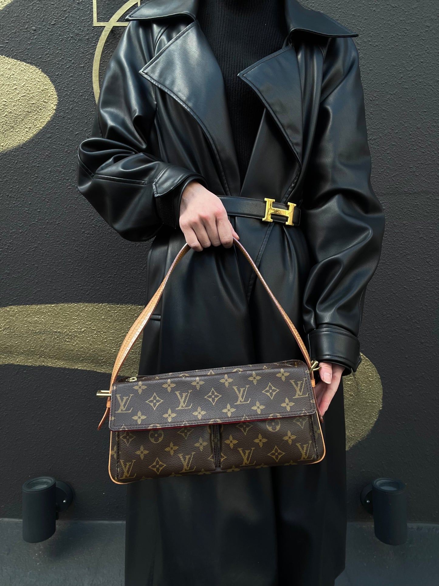 LOUIS VUITTON Vivacite Monogram Handbag Brown LV Monogram PVC Camel Shoulder Bag