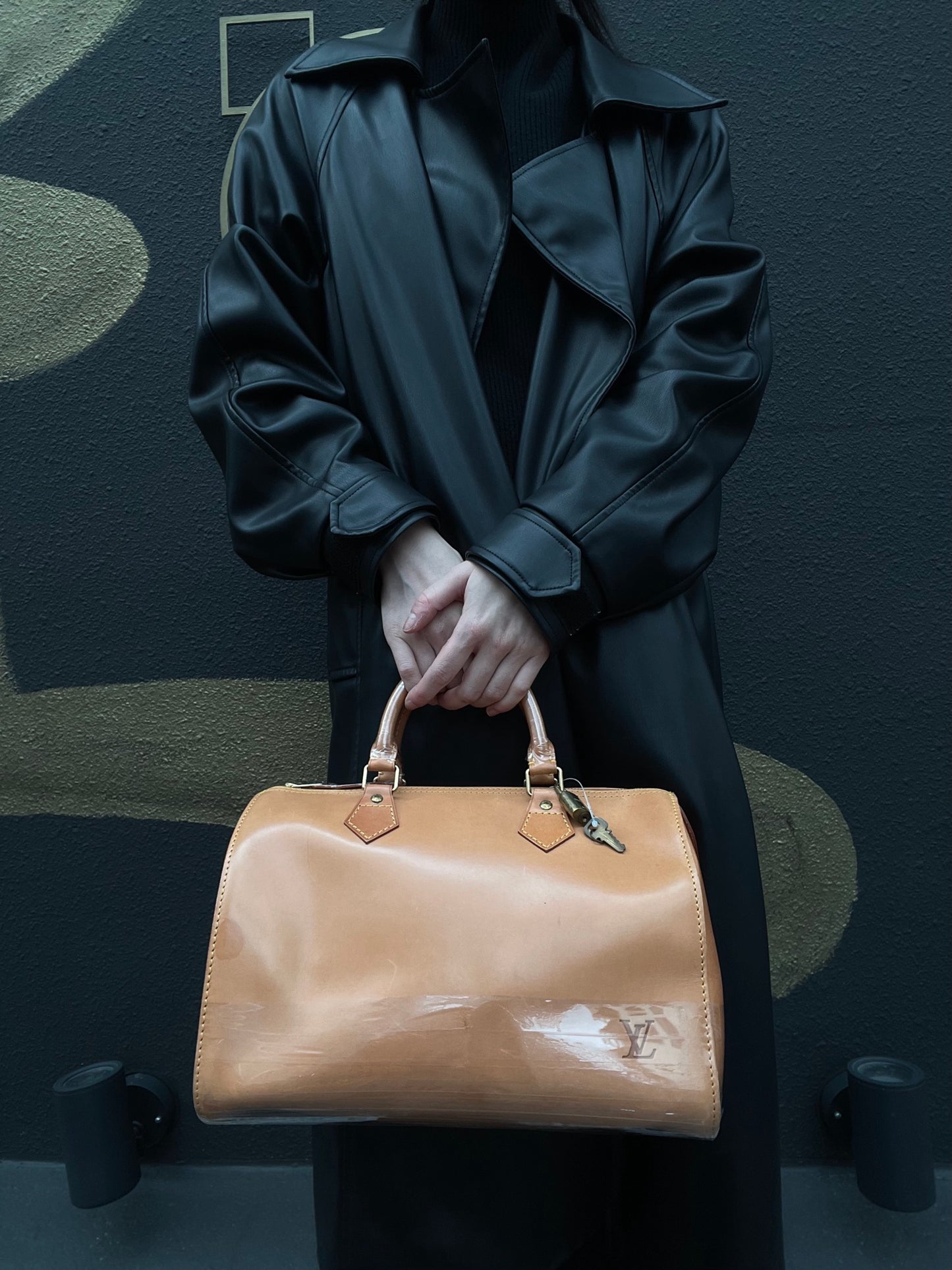 LOUIS VUITTON (LV) Nomade Leather Speedy 30 Beige Handbag with Padlock and 2 Keys
