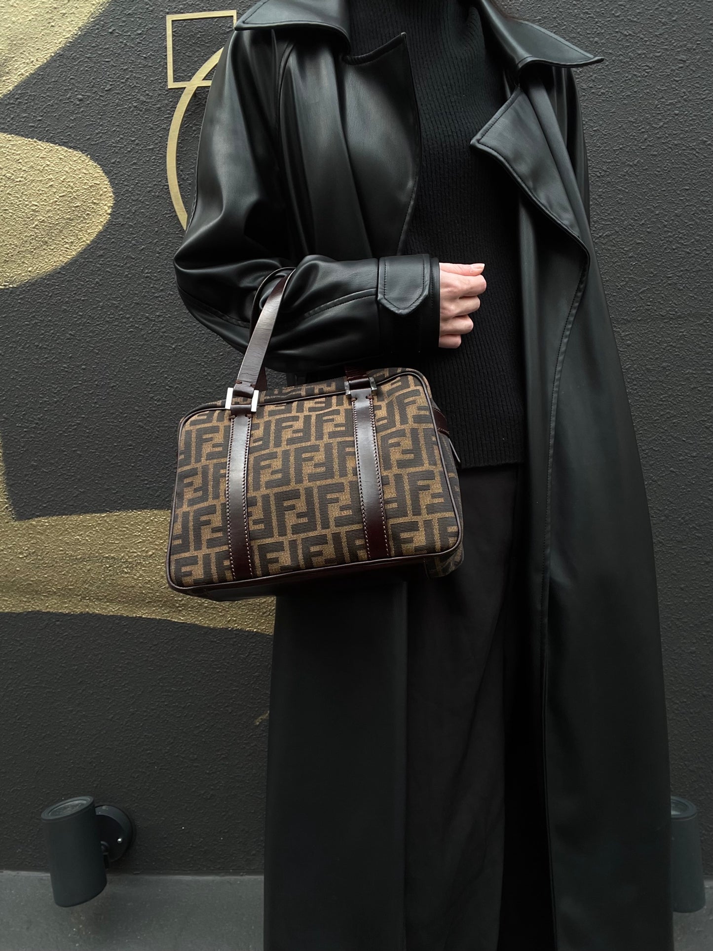 FENDI Zucca Canvas Brown Handbag Silver Hardware