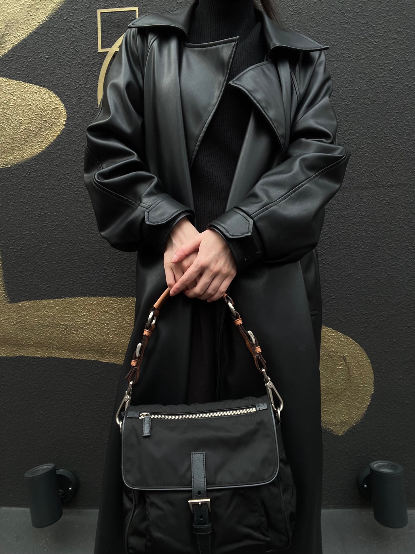 PRADA Black Nylon Handbag Shoulder Bag Silver Hardware