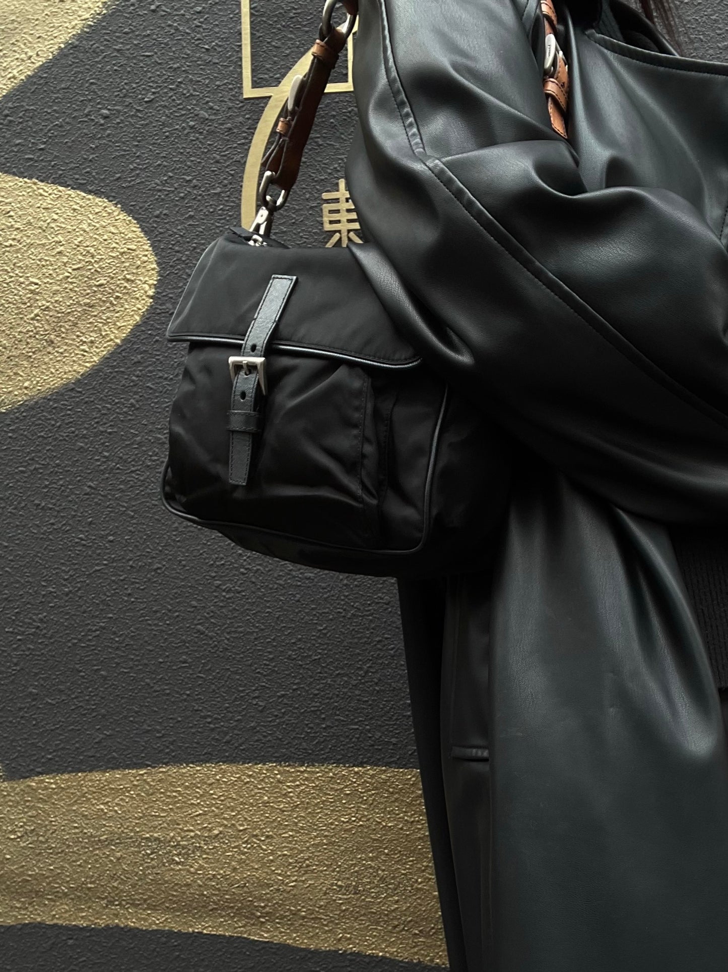 PRADA Black Nylon Handbag Shoulder Bag Silver Hardware