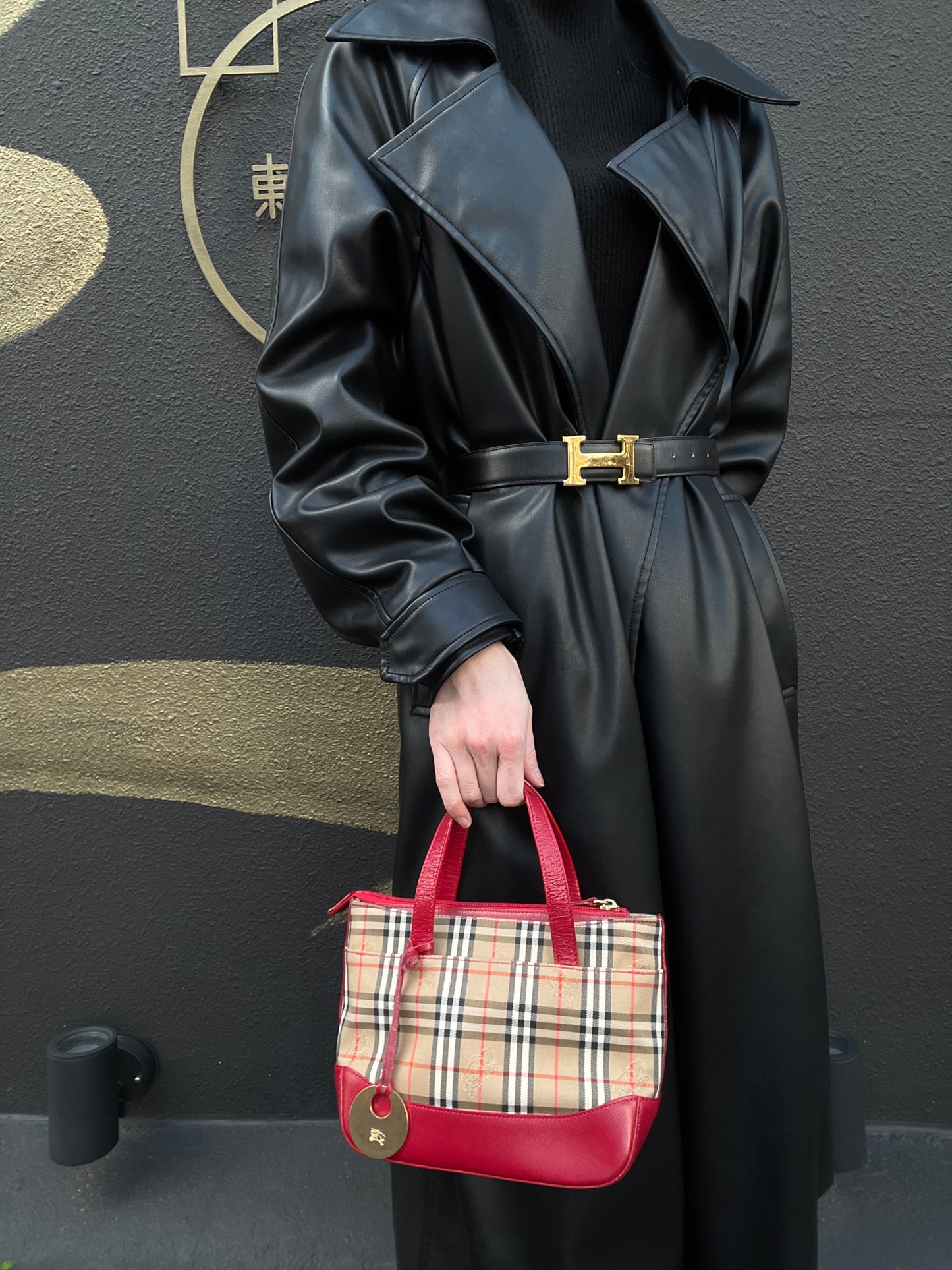BURBERRY Handbag Nova Check Red Gold Hardware
