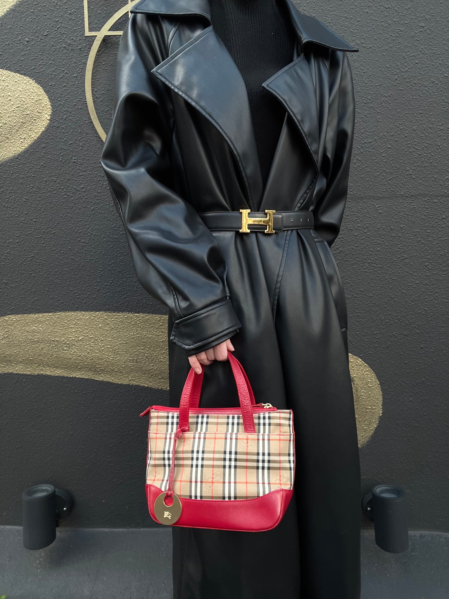 BURBERRY Handbag Nova Check Red Gold Hardware