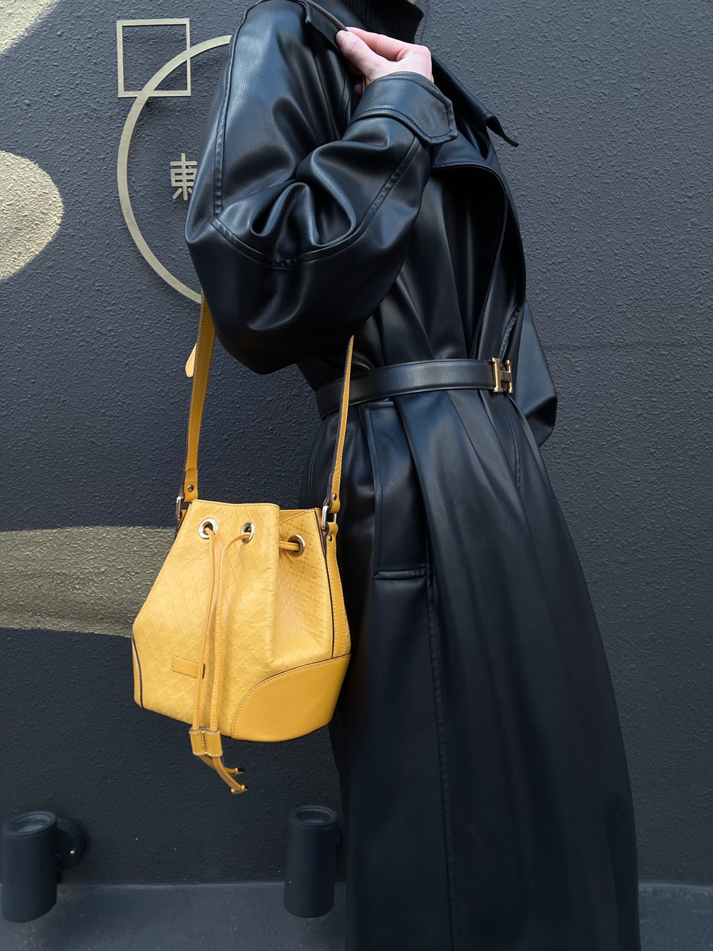 GUCCI Bright Diamante Drawstring Shoulder Bag, Yellow, Yellow PVC Drawstring Bucket Shoulder Bag