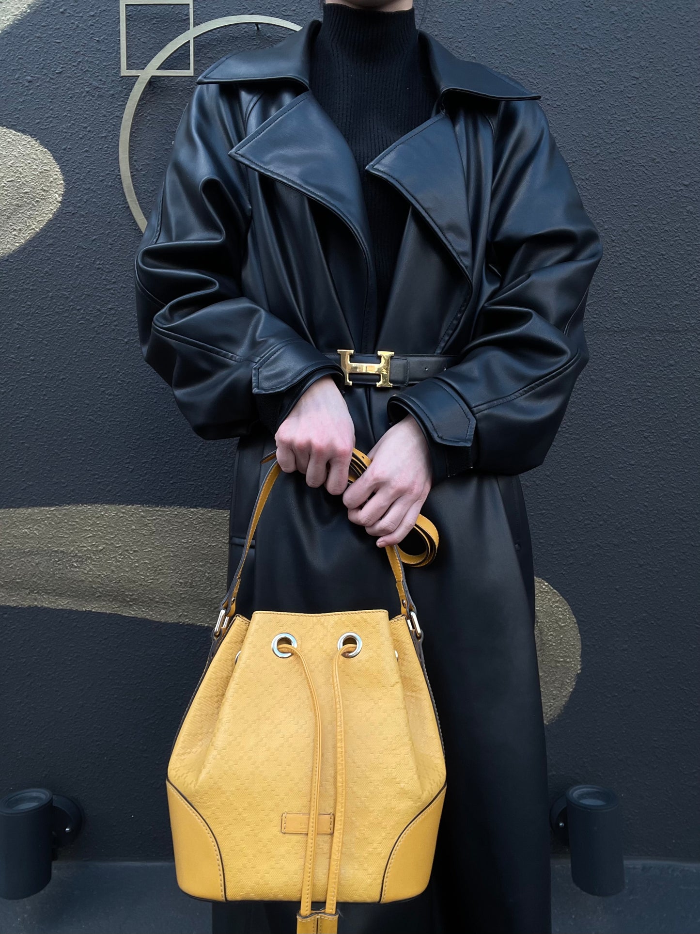 GUCCI Bright Diamante Drawstring Shoulder Bag, Yellow, Yellow PVC Drawstring Bucket Shoulder Bag