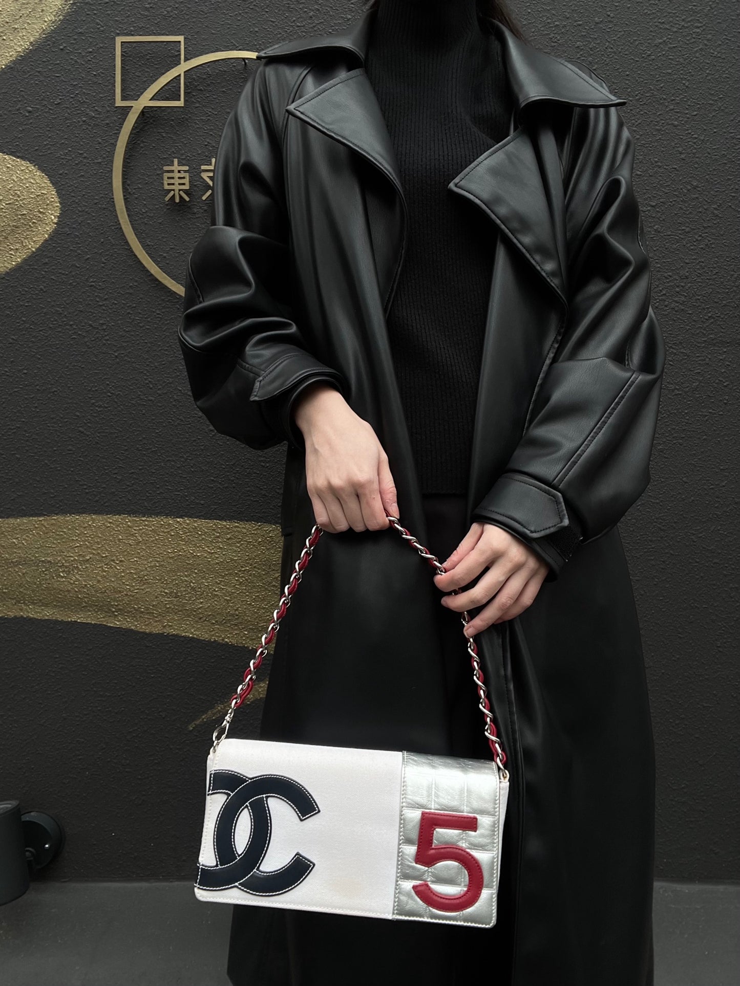 CHANEL Coco Mark No.5 Chain Shoulder Bag Canvas White With Guarantee Card CHANEL White Canvas Crossbody Bag