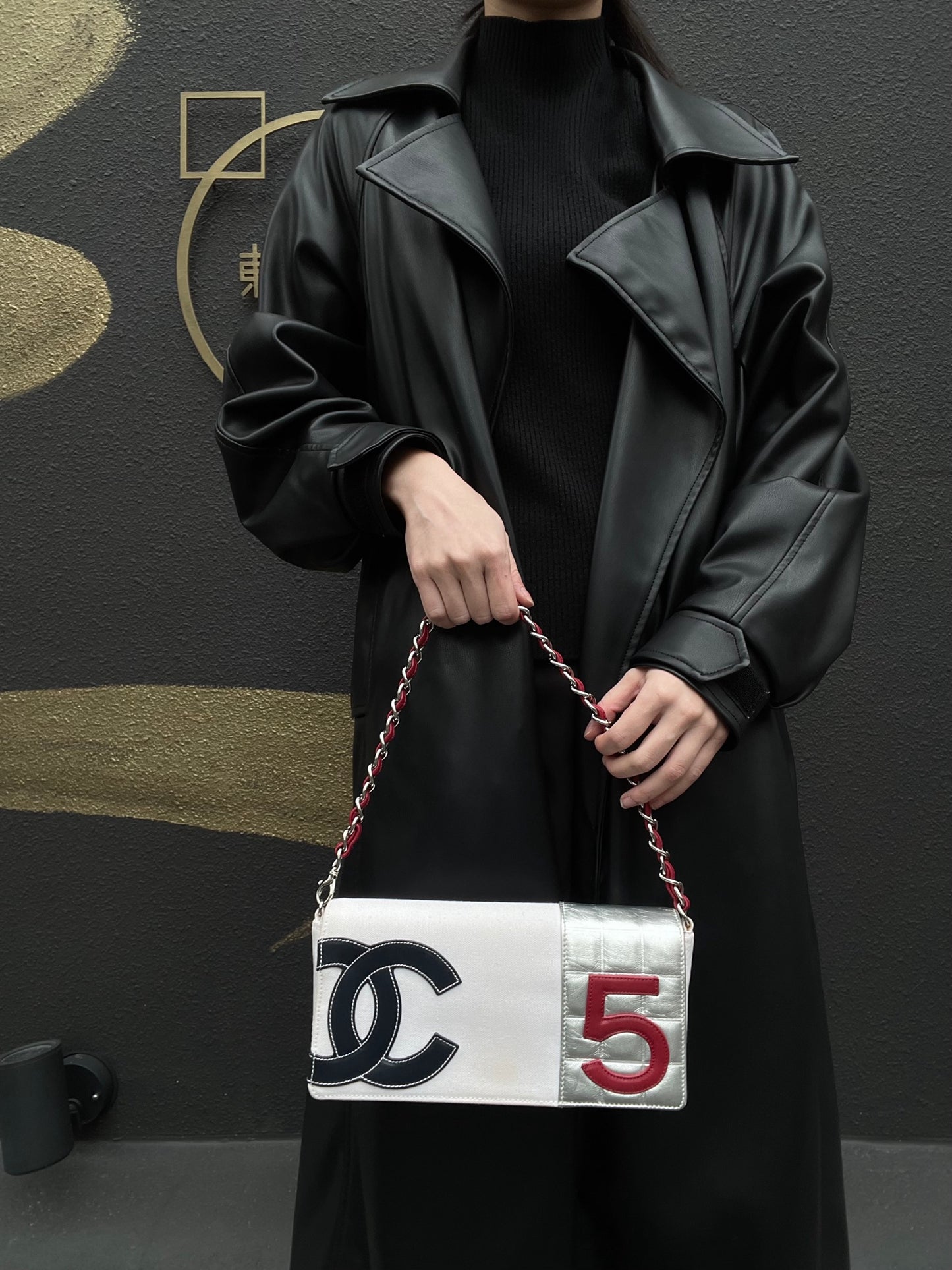 CHANEL Coco Mark No.5 Chain Shoulder Bag Canvas White With Guarantee Card CHANEL White Canvas Crossbody Bag