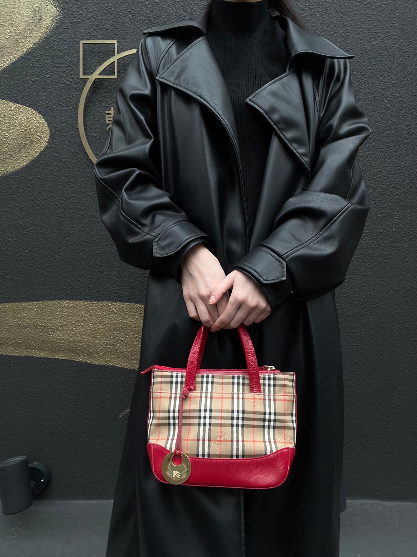 BURBERRY Handbag Nova Check Red Gold Hardware