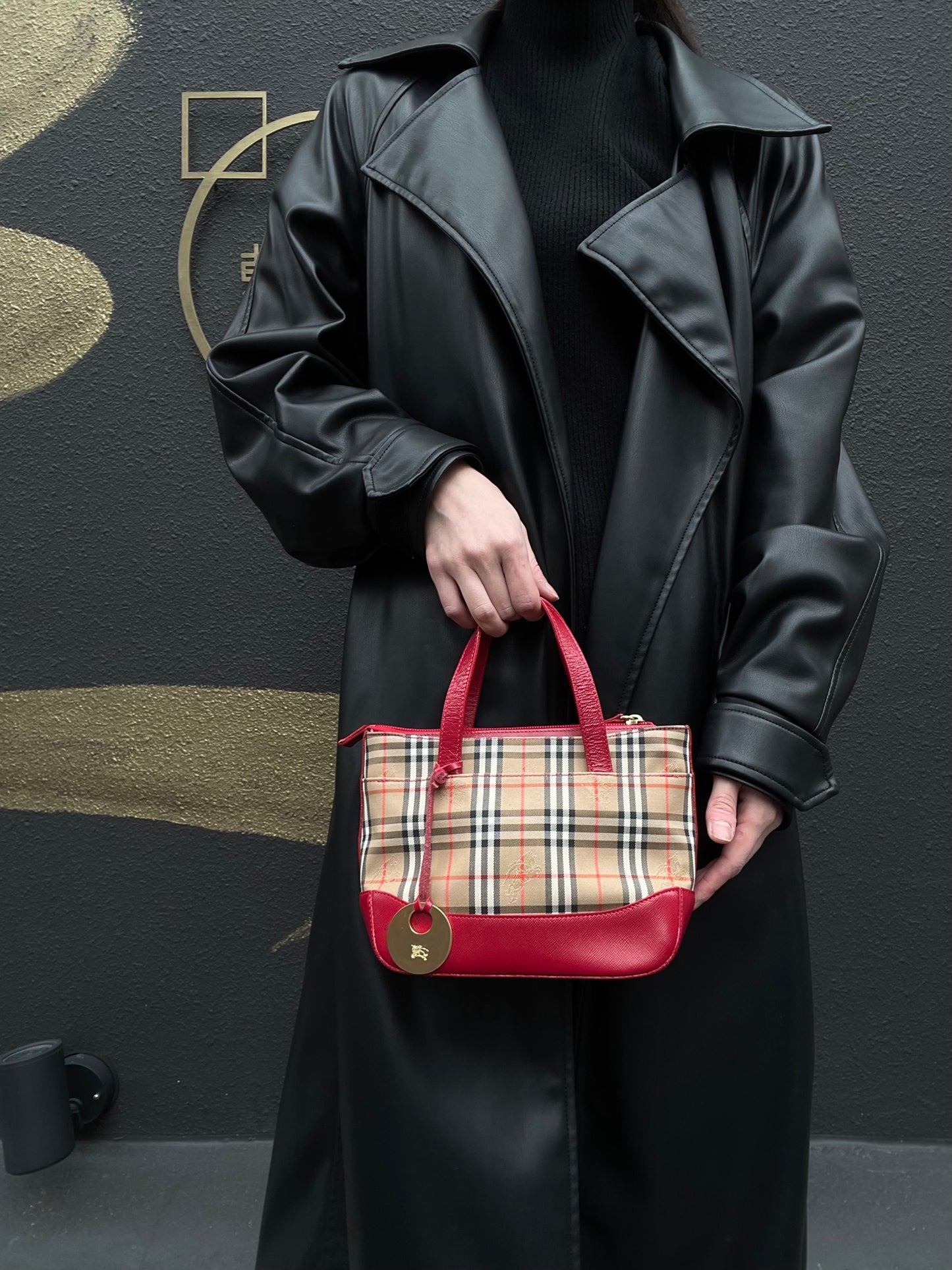 BURBERRY Handbag Nova Check Red Gold Hardware