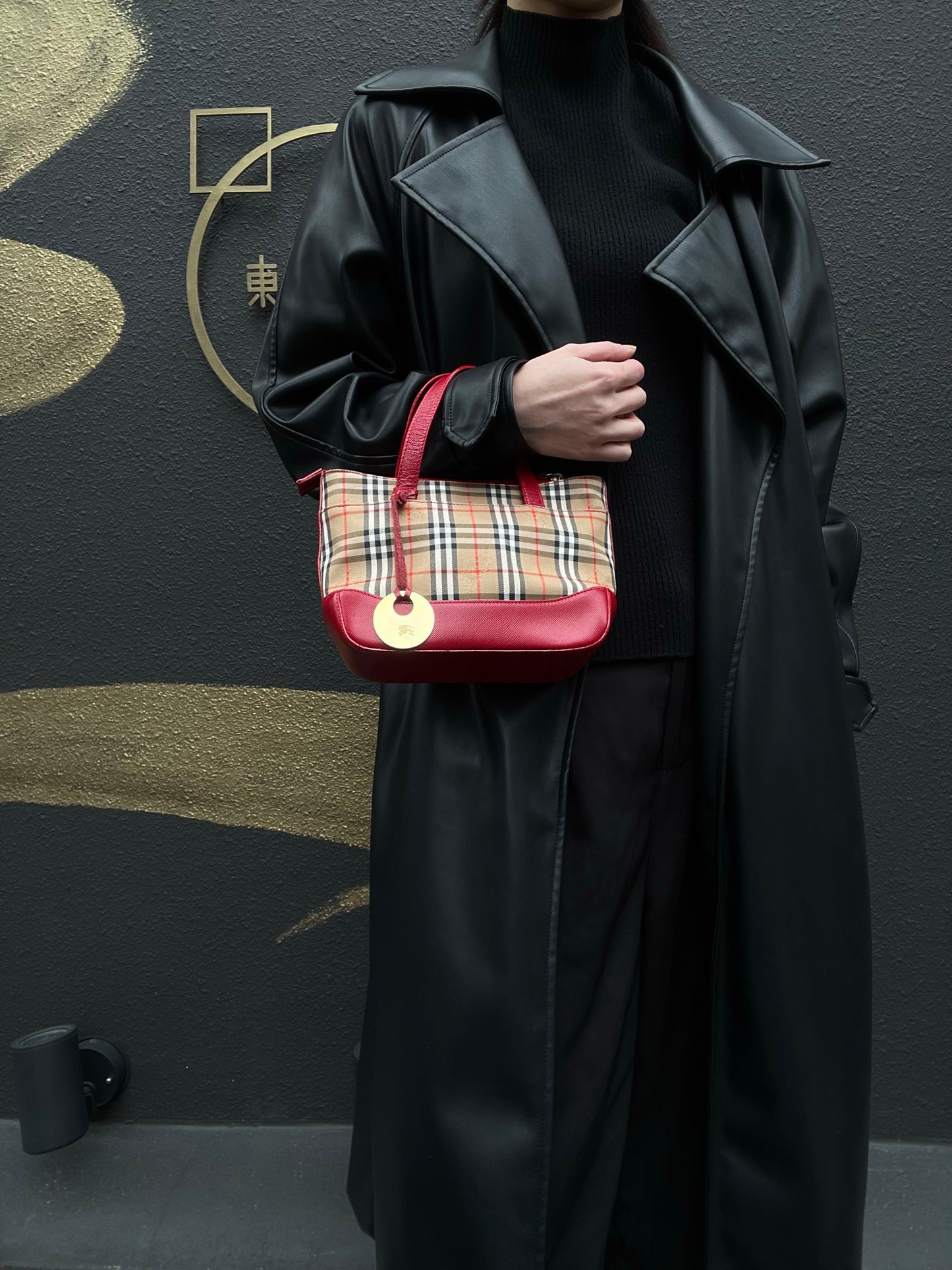 BURBERRY Handbag Nova Check Red Gold Hardware