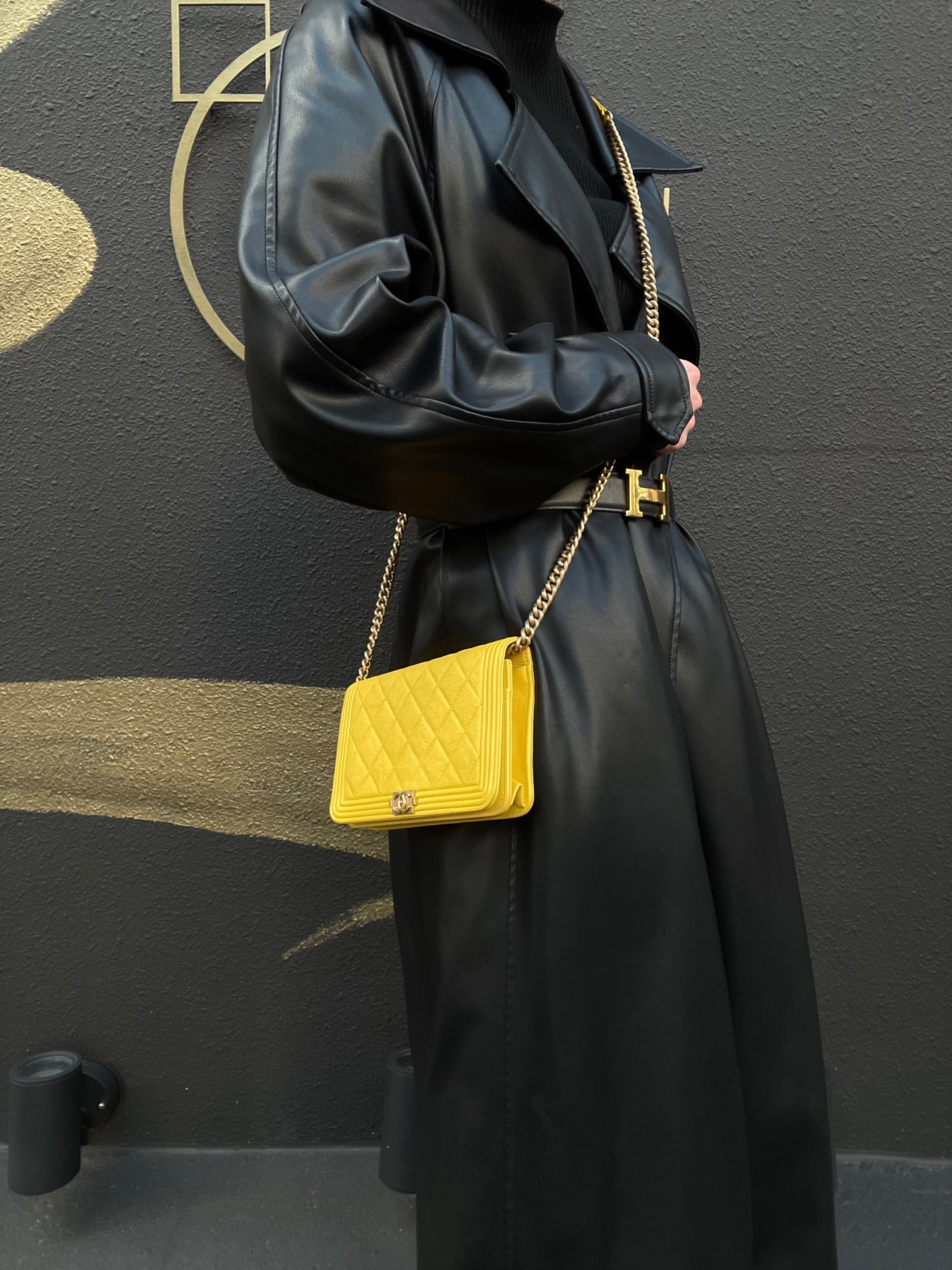 CHANEL Boy Matelasse WOC Shoulder Bag, Yellow Caviar Leather, Gold-tone Hardware