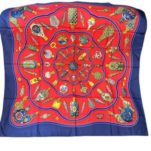 HERMES Carre 90 scarf, blue tones, with tag