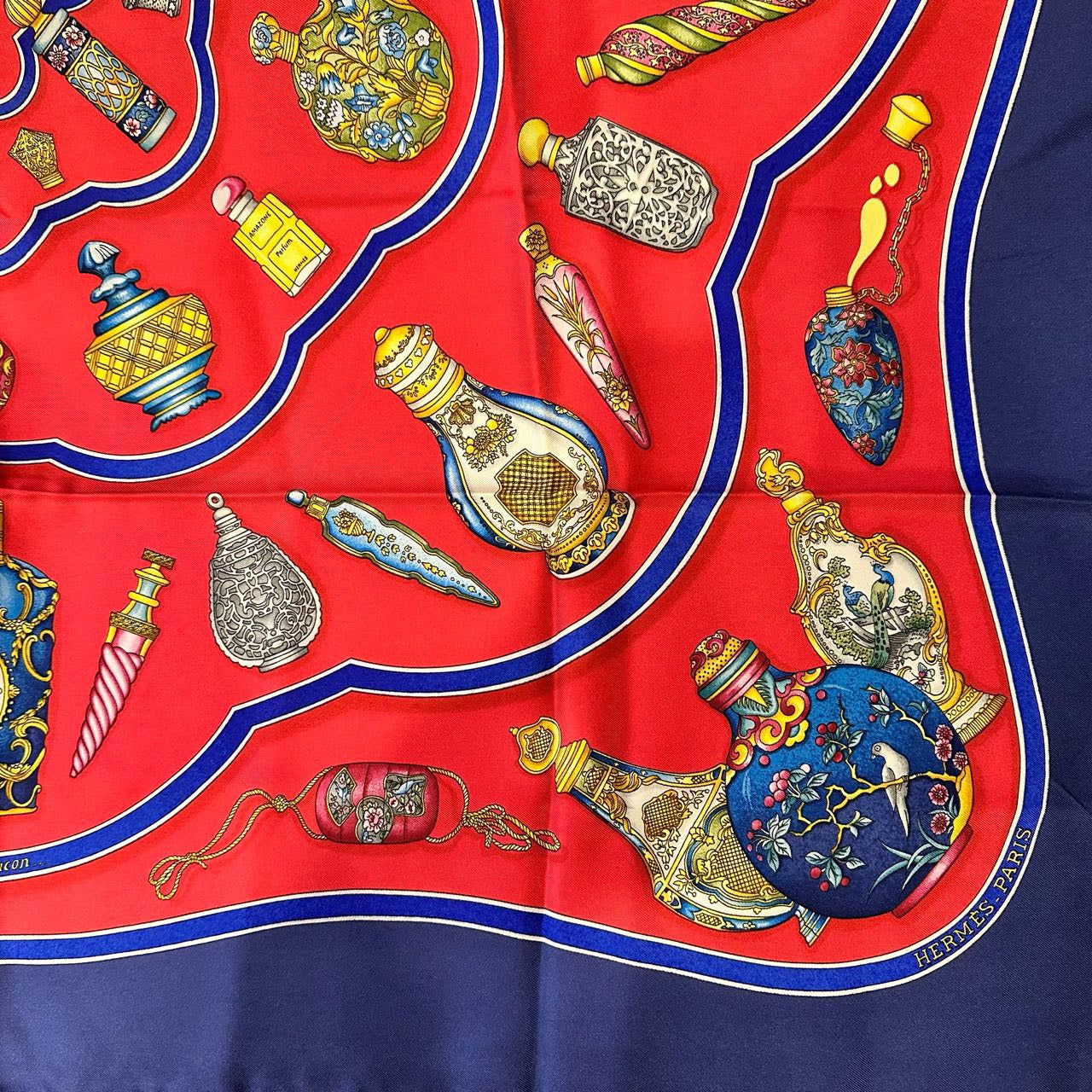 HERMES Carre 90 scarf, blue tones, with tag