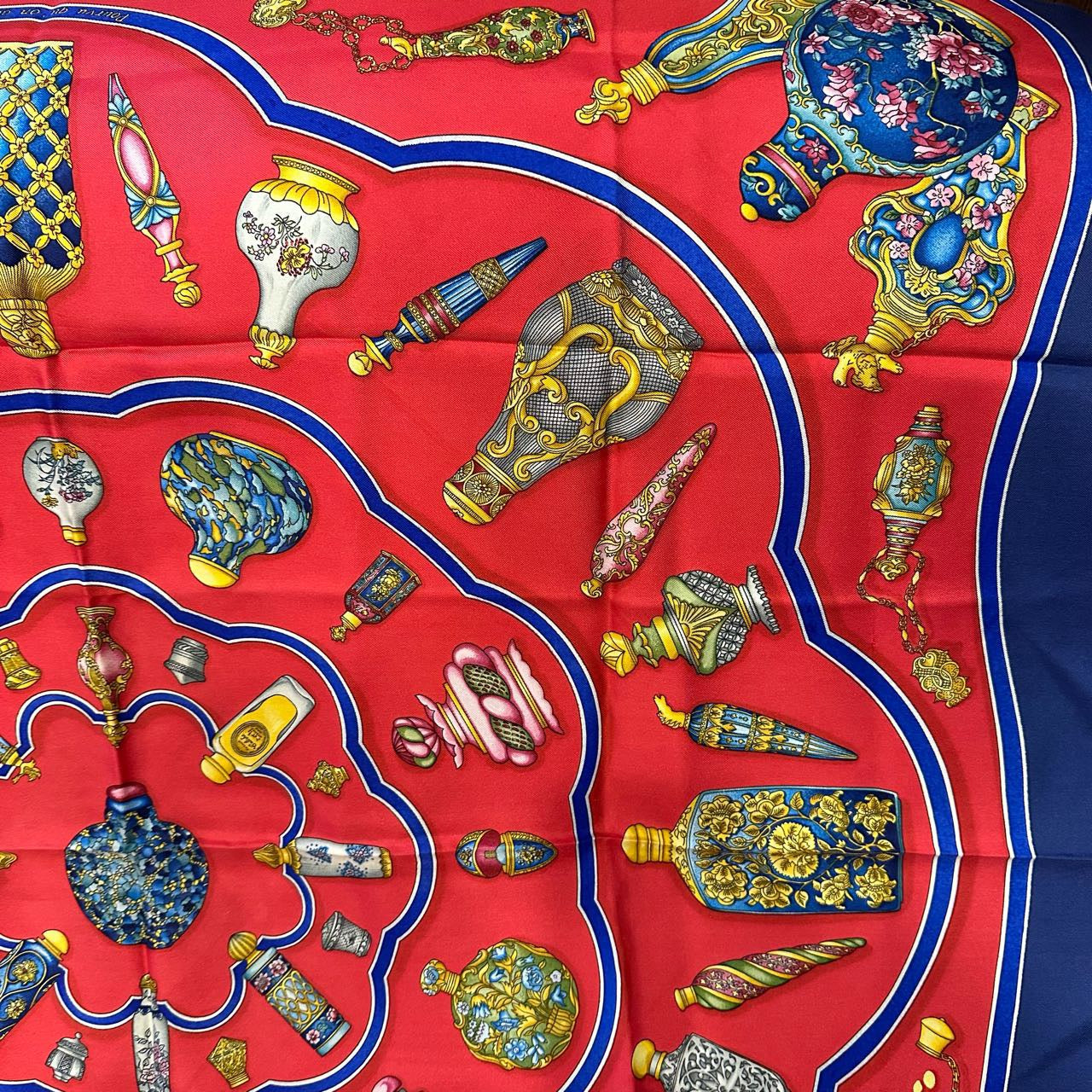 HERMES Carre 90 scarf, blue tones, with tag