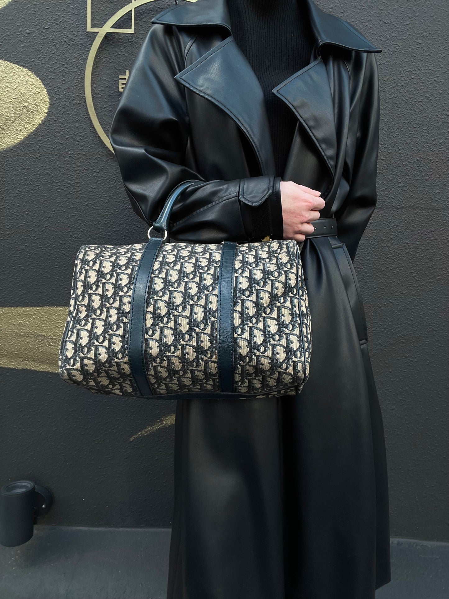 DIOR Trotter Handbag, Jacquard Fabric, Black, Silver Hardware, Dior Oblique Canvas Handbag