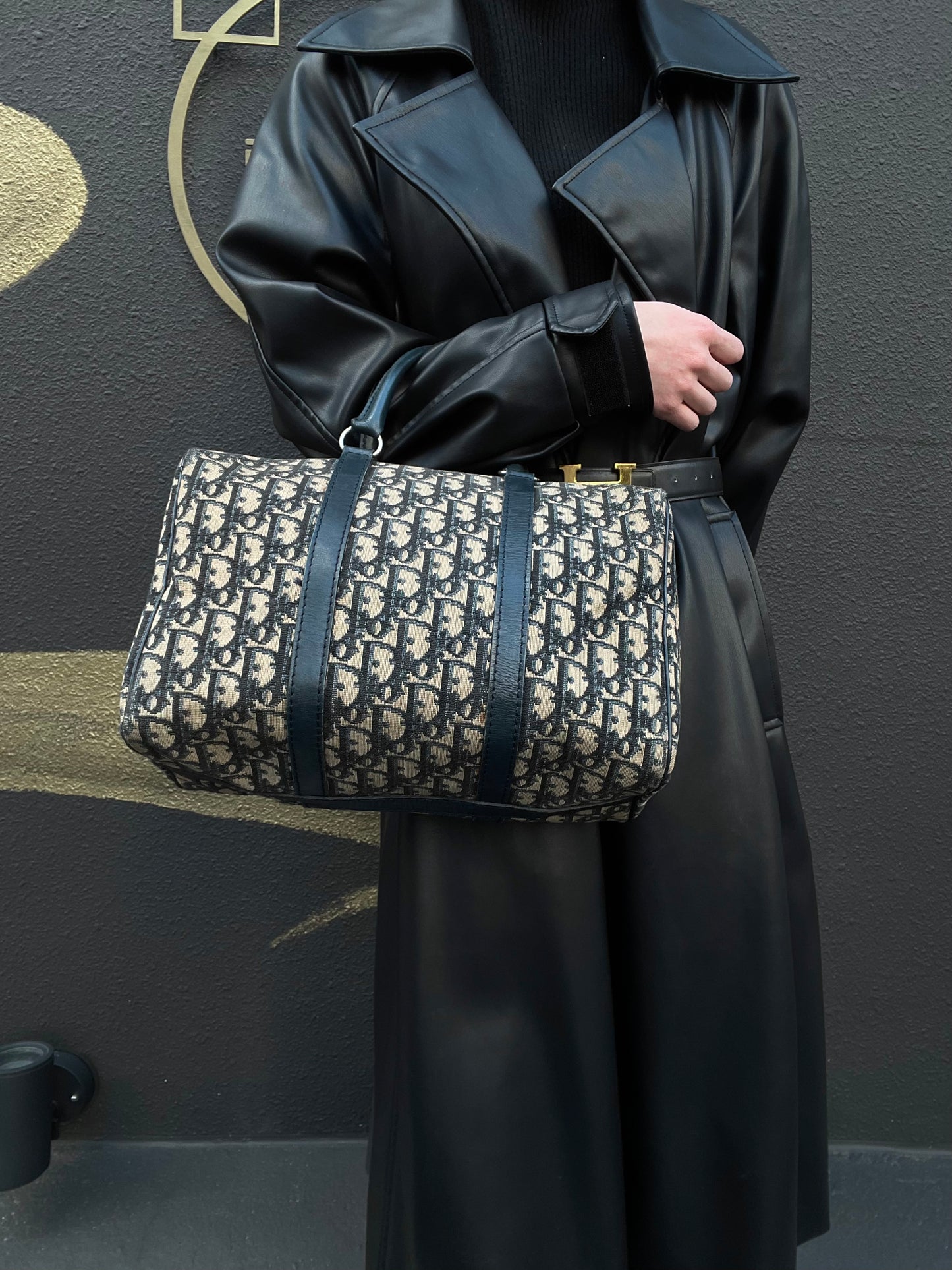 DIOR Trotter Handbag, Jacquard Fabric, Black, Silver Hardware, Dior Oblique Canvas Handbag