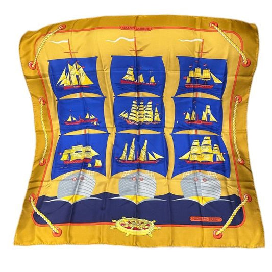 HERMES Carre 90 scarf, gold/blue tones, with tag
