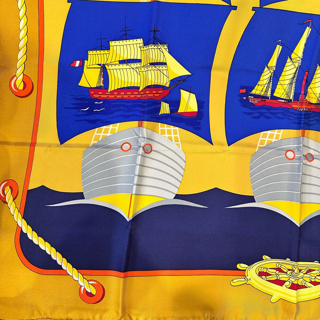 HERMES Carre 90 scarf, gold/blue tones, with tag