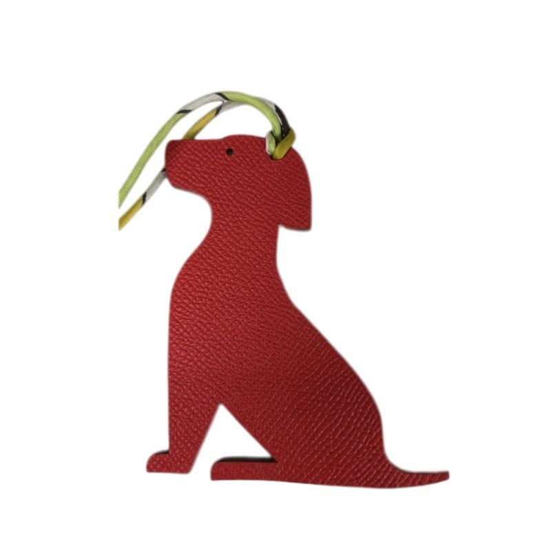 HERMES Petit H Labrador charm, Togo/Epsom leather, red and navy, with box