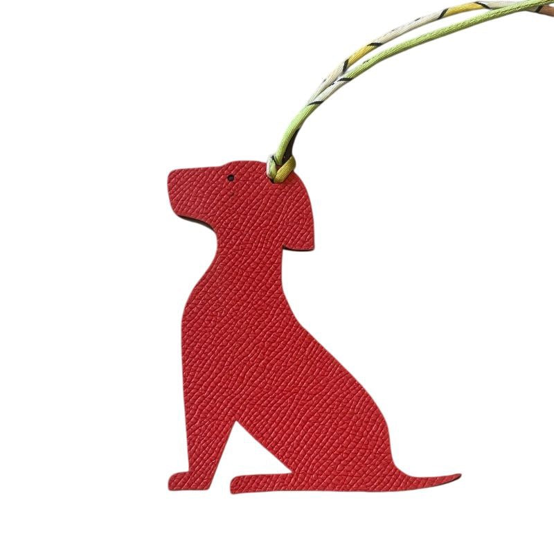 HERMES Petit H Labrador charm, Togo/Epsom leather, red and navy, with box