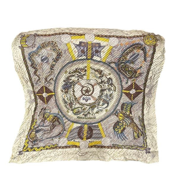 HERMES, Hermes, Scarf, Yellow, With tag, Hermes silk scarf, vintage pattern