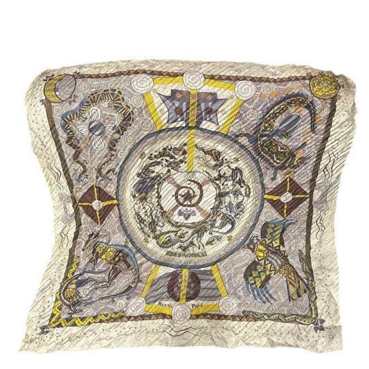 HERMES, Hermes, Scarf, Yellow, With tag, Hermes silk scarf, vintage pattern