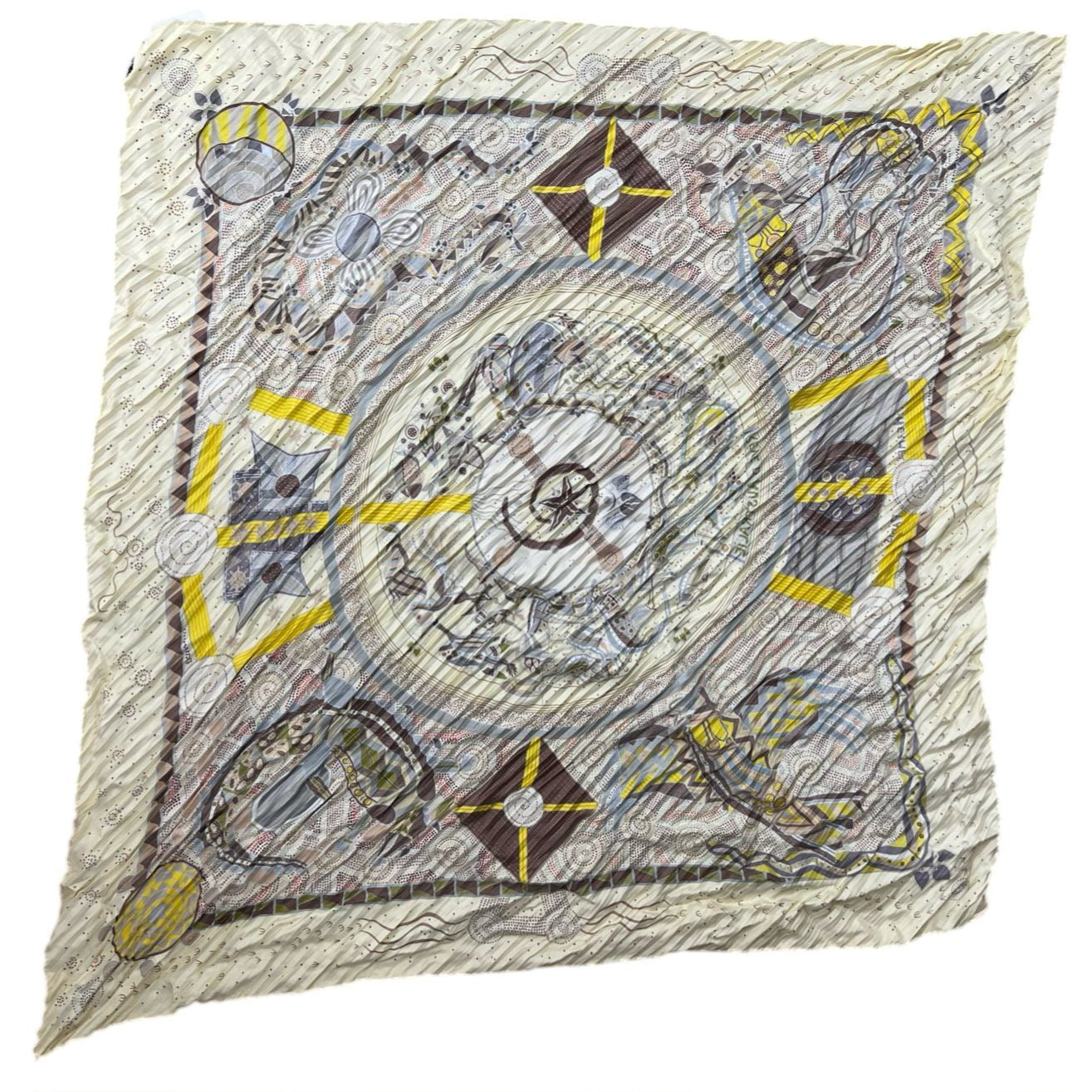 HERMES, Hermes, Scarf, Yellow, With tag, Hermes silk scarf, vintage pattern