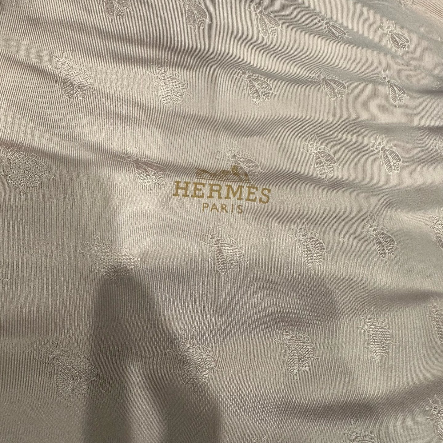 HERMES, Hermes, Scarf, With tag, Triangle, Pink, Bee, With box, Hermes pink triangular silk scarfe