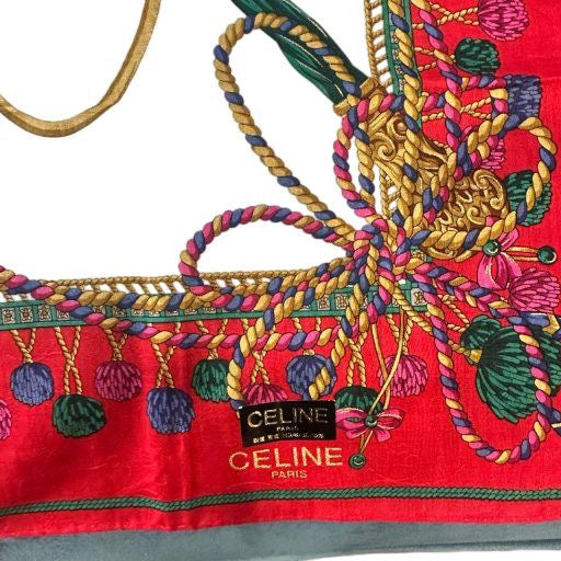 CELINE, Celine, Handkerchief, Red, Celine square scarf, red and white scepter pattern, silk scarf