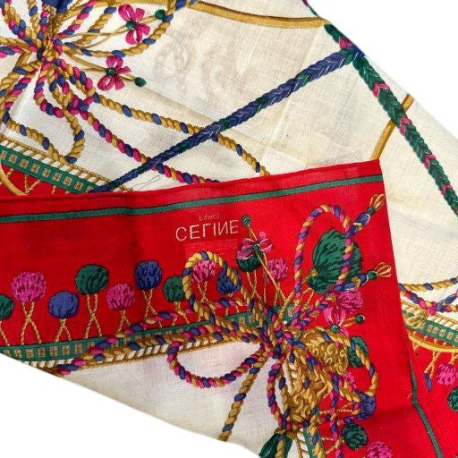 CELINE, Celine, Handkerchief, Red, Celine square scarf, red and white scepter pattern, silk scarf