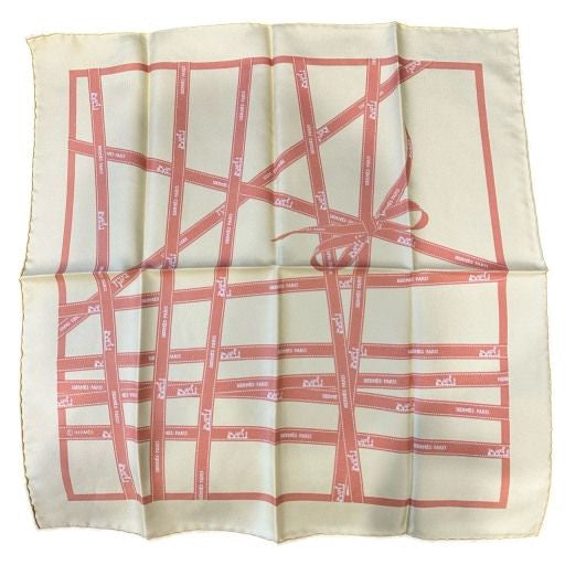 HERMES, Hermes, Scarf, Yellow, Hermes scarf, beige with red straps, square scarf