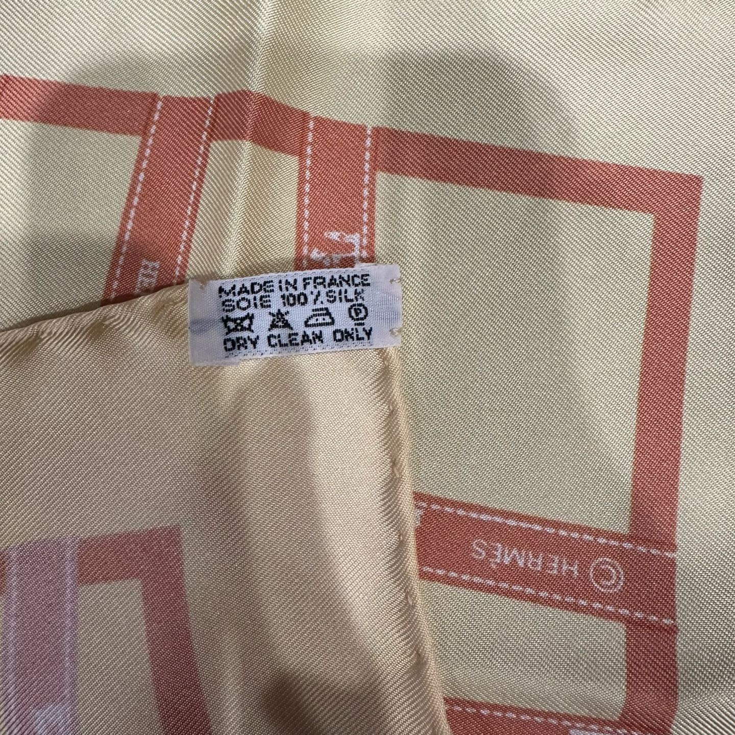 HERMES, Hermes, Scarf, Yellow, Hermes scarf, beige with red straps, square scarf