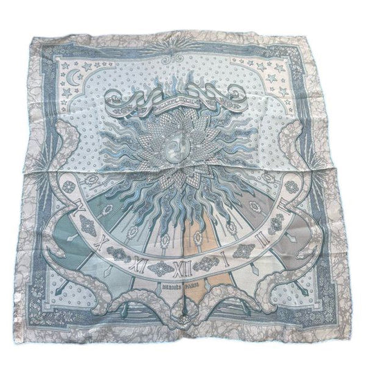 HERMES, Hermes, Handkerchief, Blue, Hermes silk scarf, gray sun god pattern