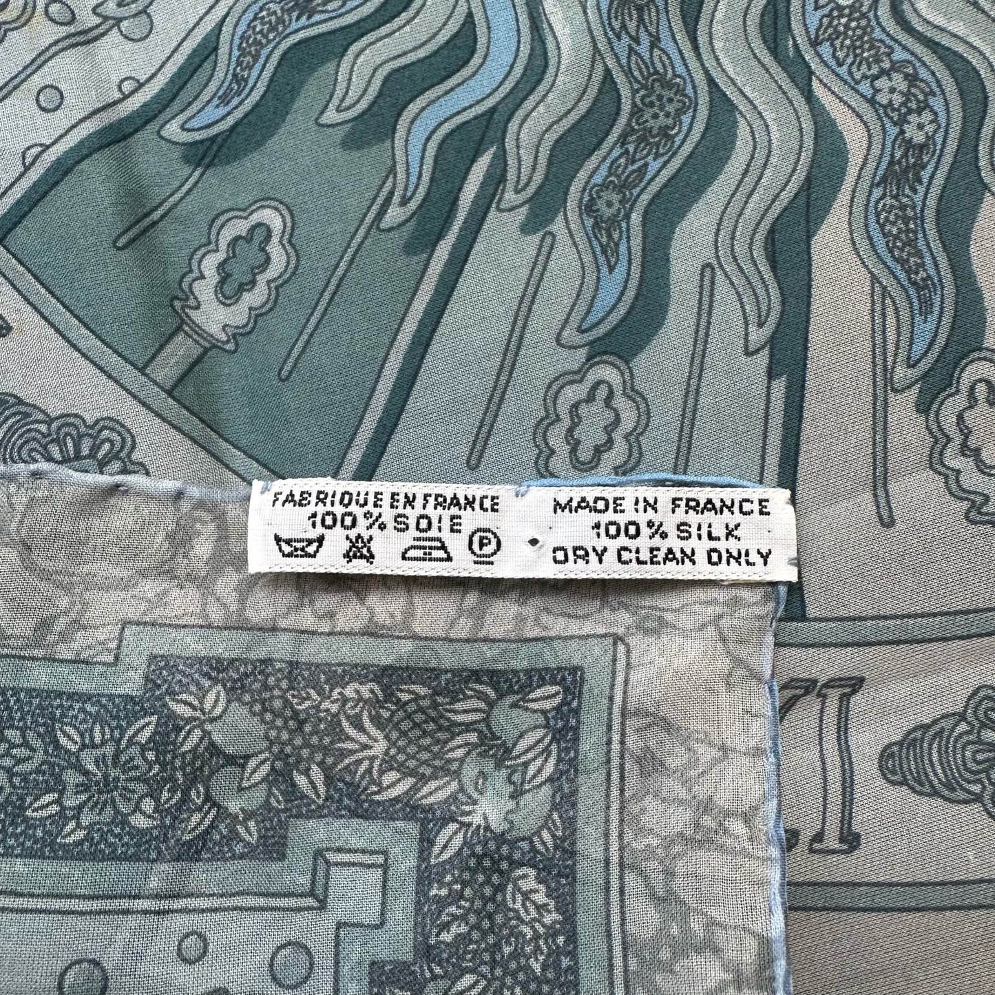 HERMES, Hermes, Handkerchief, Blue, Hermes silk scarf, gray sun god pattern
