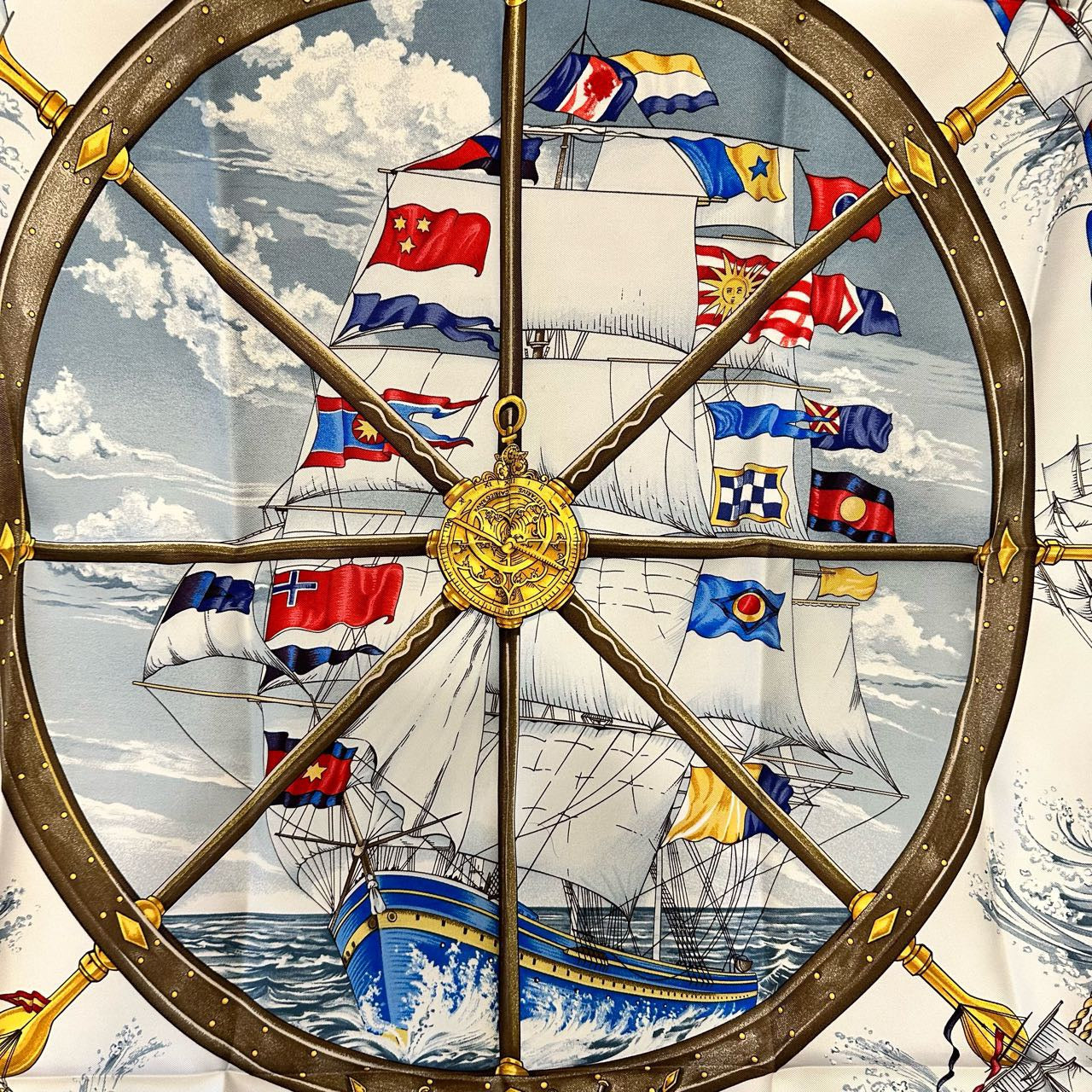 HERMES, Hermes, Scarf, Red, With tag, Red, Sea, Hermes silk scarf, red sailboat pattern