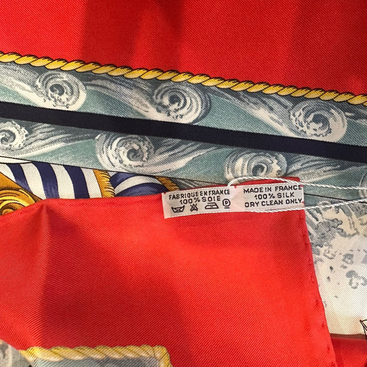 HERMES, Hermes, Scarf, Red, With tag, Hermes silk scarf, red sailboat pattern