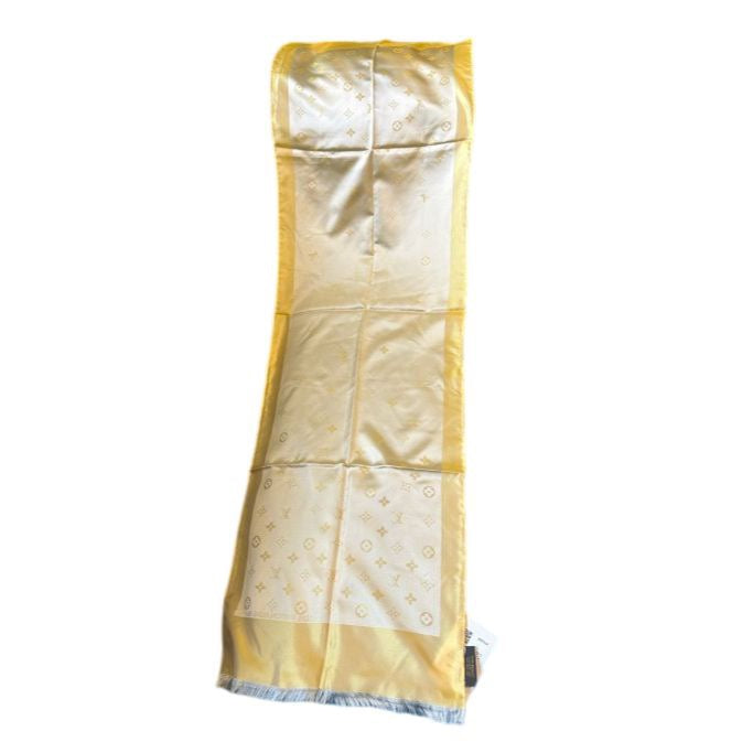 LOUIS VUITTON  Orange, Scarf, Silk, Louis Vuitton silk scarf, yellow rectangular, LV pattern