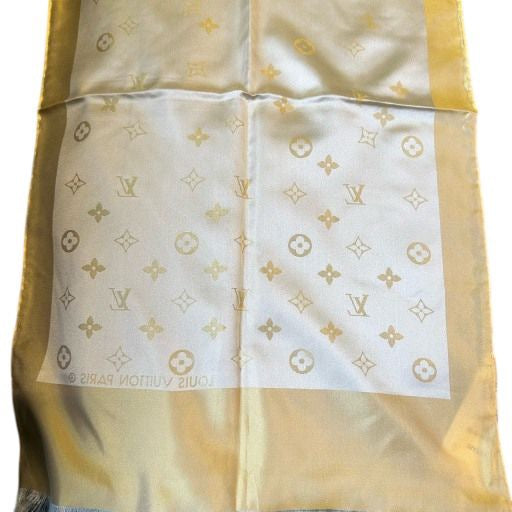 LOUIS VUITTON  Orange, Scarf, Silk, Louis Vuitton silk scarf, yellow rectangular, LV pattern