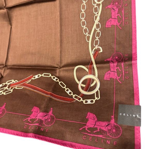 CELINE, Celine, Handkerchief, Purple, Celine square scarf, carriage pattern, pink color block, silk scarf